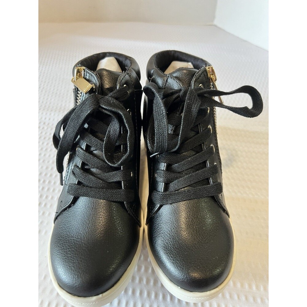 Aldo Black Wedge Shoes Sneakers With Gold Zippers Kids Size 13c EUC!